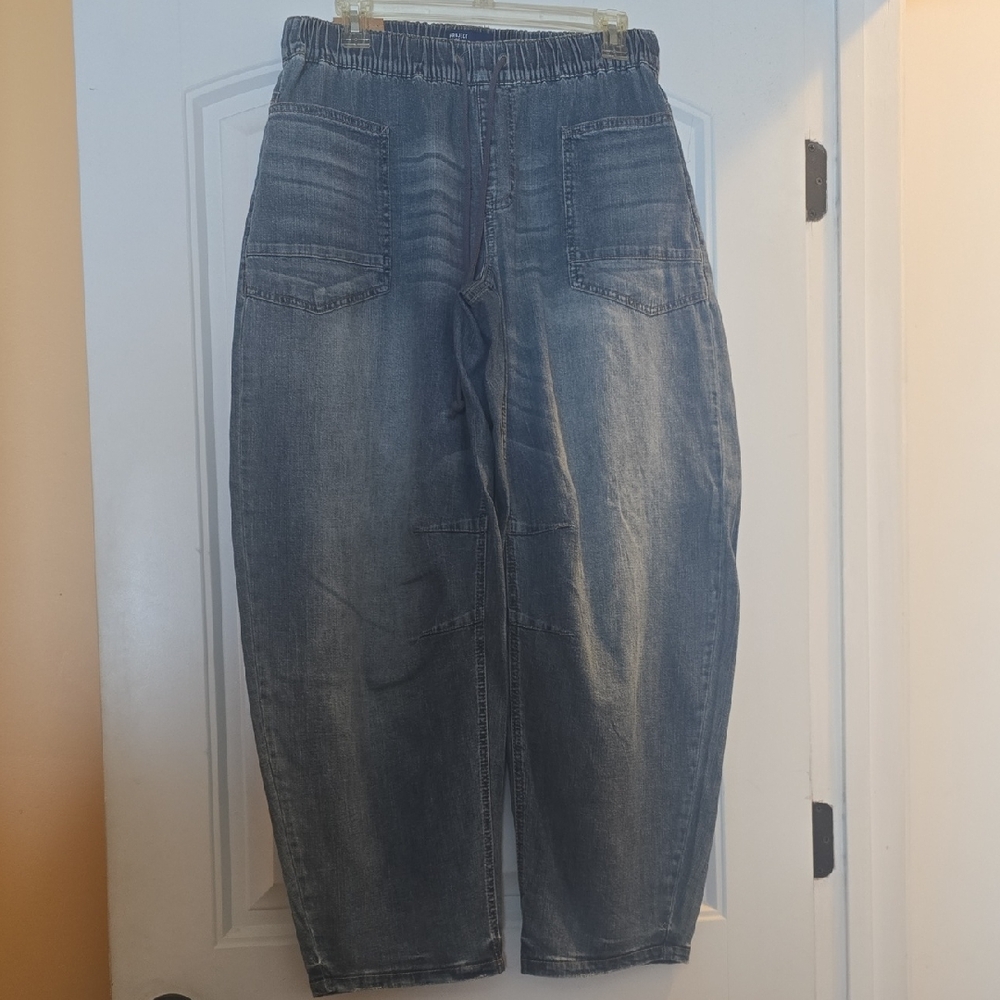 Juniors' Project Indigo Barrel Leg Drawstring Waistband Jeans